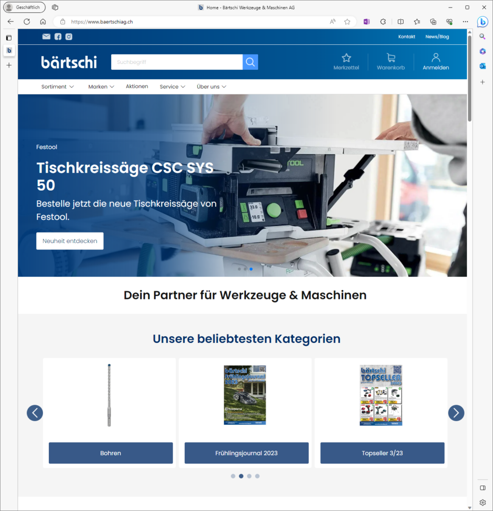 Homepage einer Kundenwebsite der Curion Business Software AG.